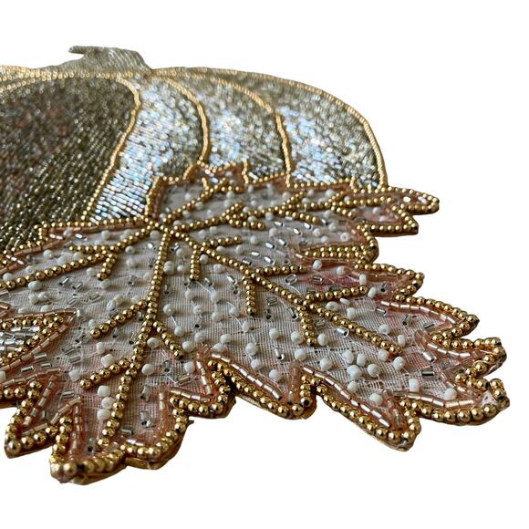 Nicole Miller Beaded PUMPKIN Placemat 15in Gold Silver Glam Fall Decor New - Picture 6 of 7